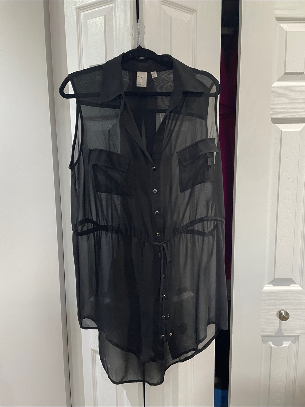 Sleeveless Sheer Button-Front Tunic